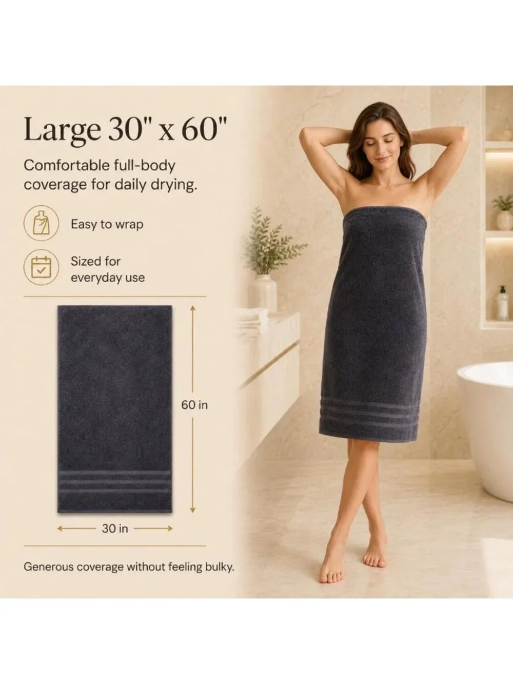 Soft Gray Bath Towels 2 Pack, 30x60